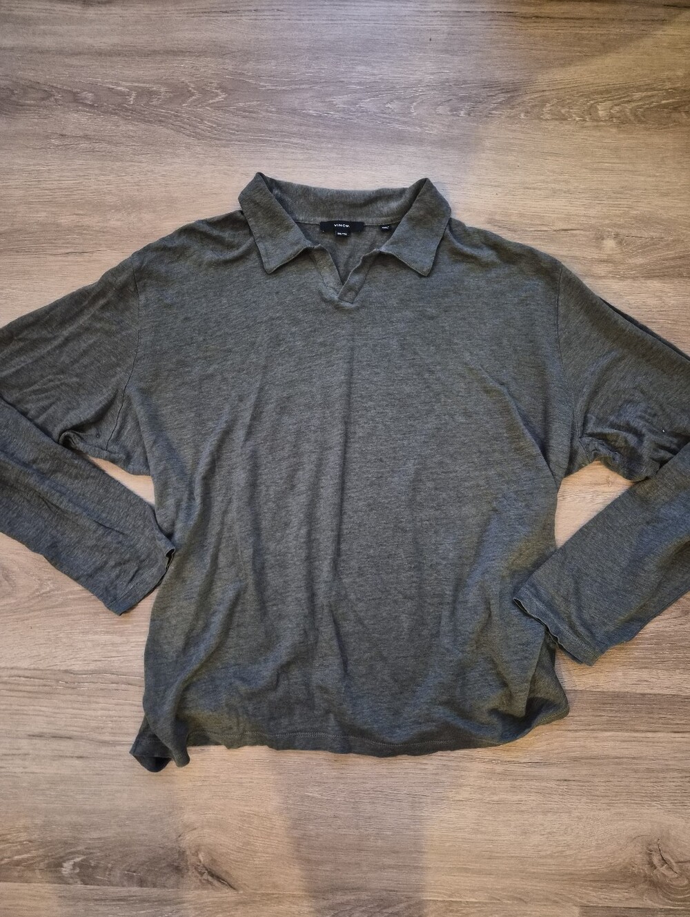 Vince Linen Gray Long-Sleeve Polo XXL